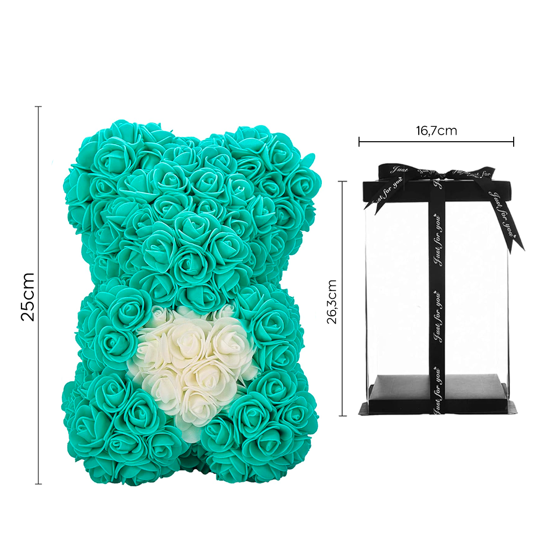 Ours Rose Artificiel H25cm avec Emballage Transparent, Idée Cadeau