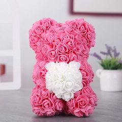 Ours Rose Artificiel H25cm avec Emballage Transparent, Idée Cadeau
