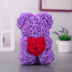 Ours Rose Artificiel H25cm avec Emballage Transparent, Idée Cadeau