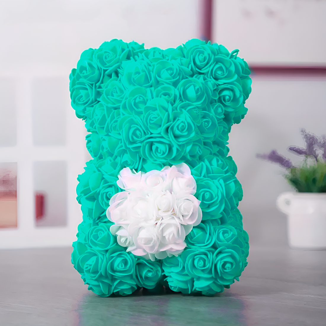 Ours Rose Artificiel H25cm avec Emballage Transparent, Idée Cadeau