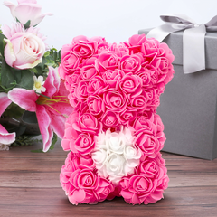 Ours Rose Artificiel H25cm avec Emballage Transparent, Idée Cadeau