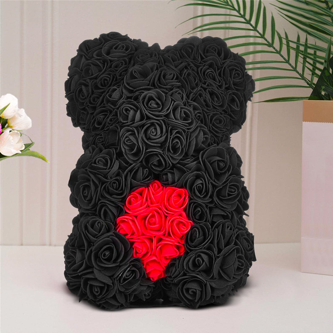 Ours Rose Artificiel H25cm avec Emballage Transparent, Idée Cadeau