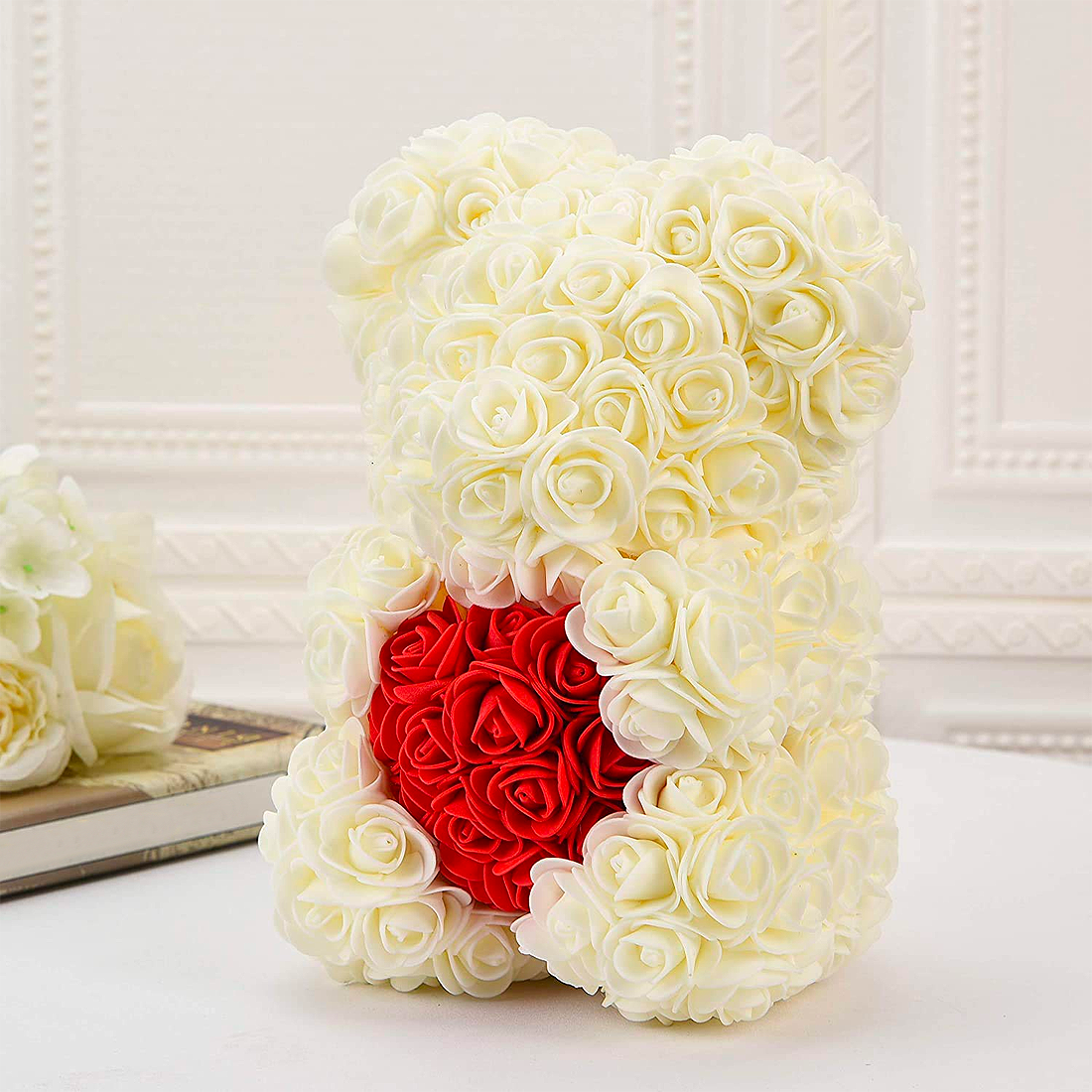 Ours Rose Artificiel H25cm avec Emballage Transparent, Idée Cadeau