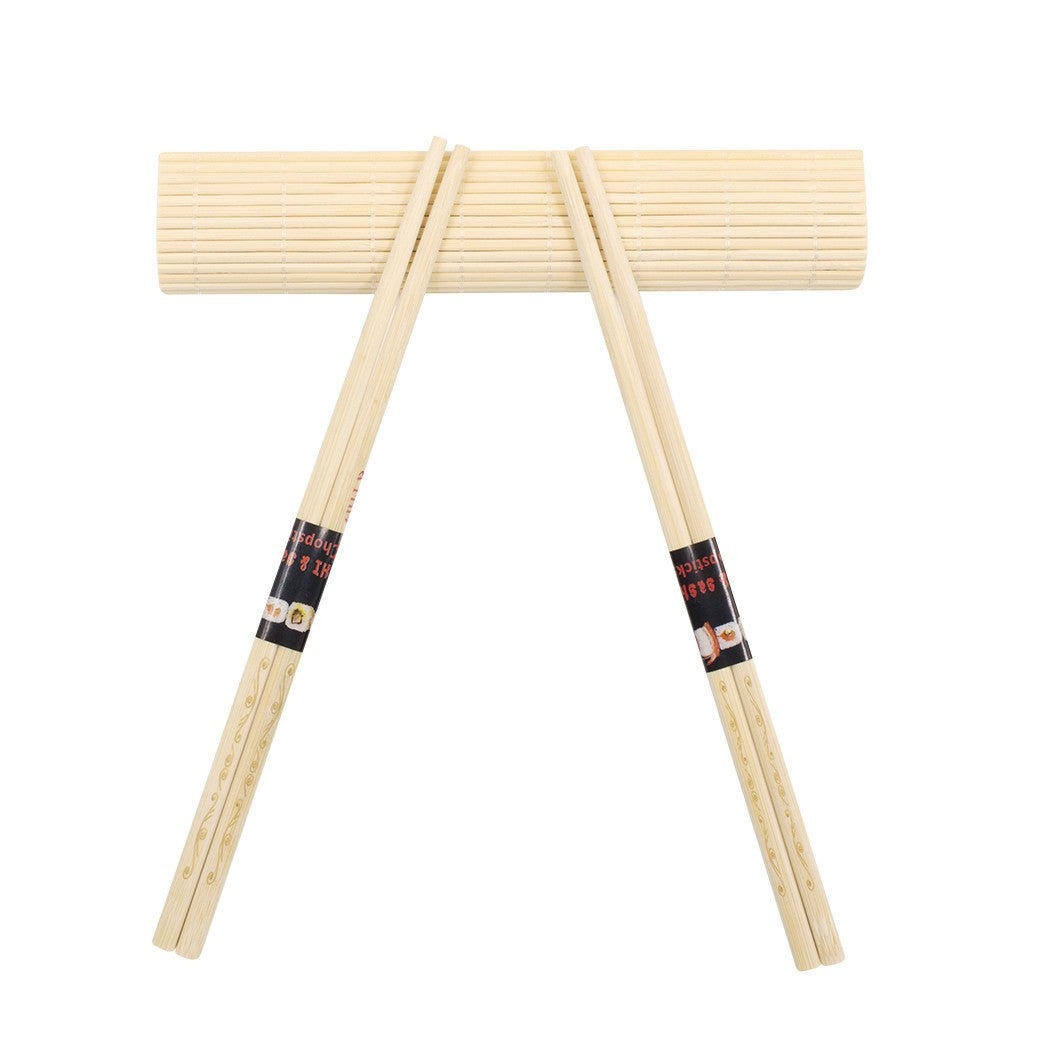 Service Sushi 2 personnes 10 pièces tapis bambou assiette ardoise baguettes bols