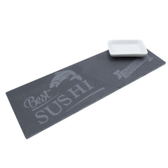Service Sushi 2 personnes 10 pièces tapis bambou assiette ardoise baguettes bols