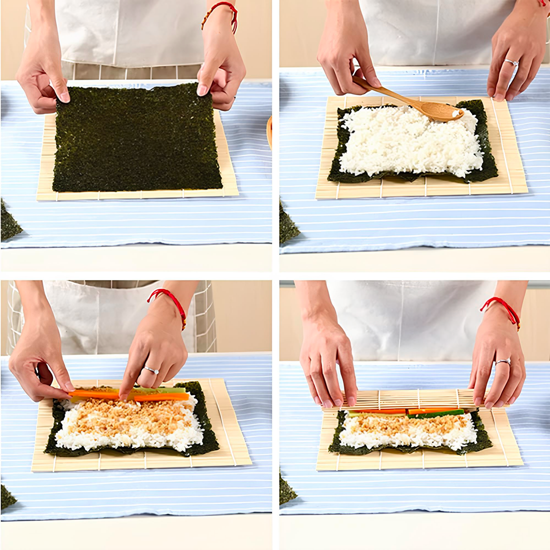 Service Sushi 2 personnes 10 pièces tapis bambou assiette ardoise baguettes bols