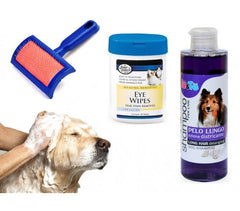 Kit de nettoyage complet pour chien – Shampooing + Lingettes + Brosse démêlante