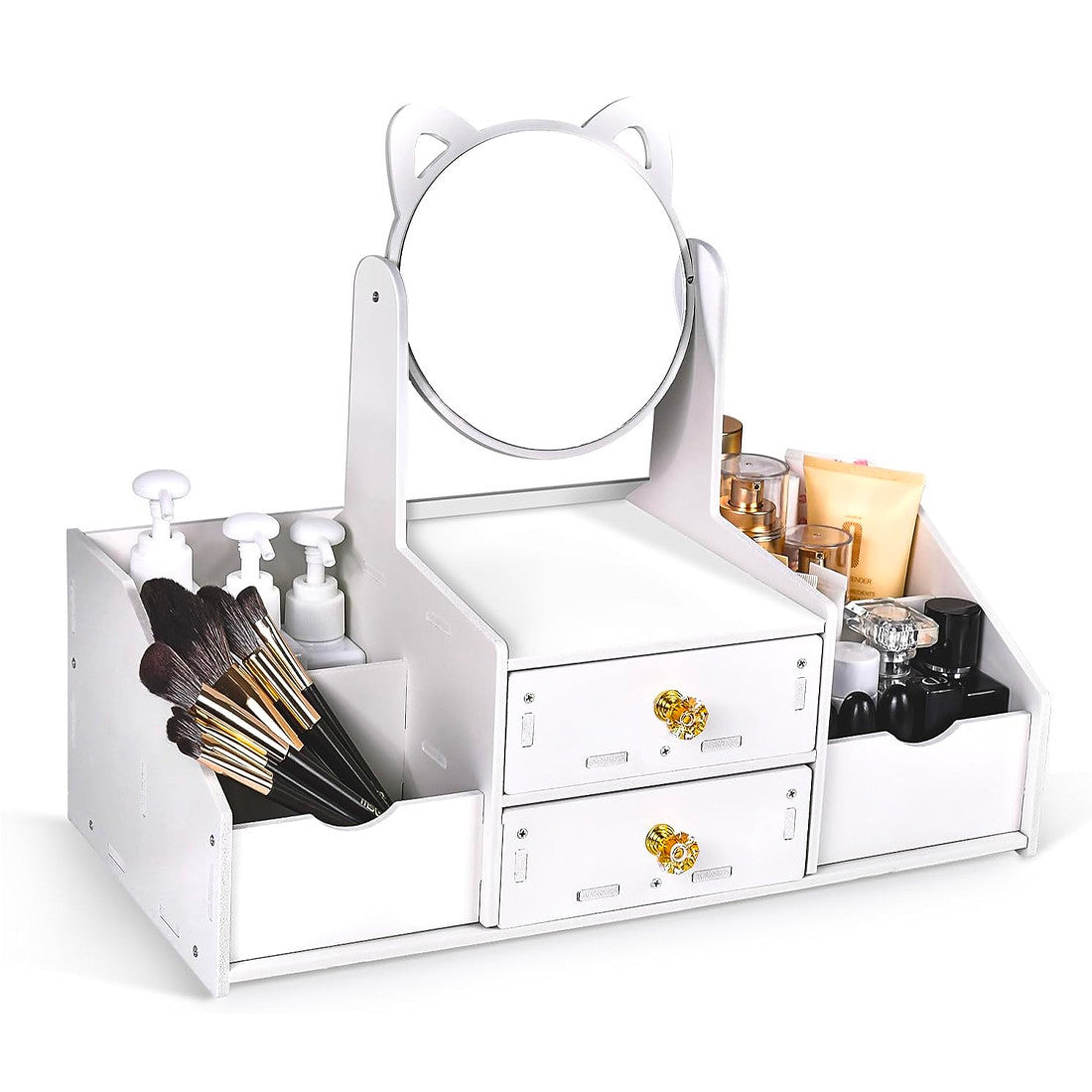 Coiffeuse table mini Porte-maquillage Organisateur bijoux Blanc Miroir Tiroirs