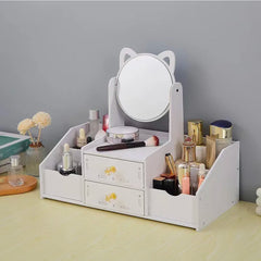 Coiffeuse table mini Porte-maquillage Organisateur bijoux Blanc Miroir Tiroirs