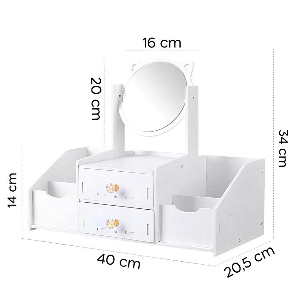Coiffeuse table mini Porte-maquillage Organisateur bijoux Blanc Miroir Tiroirs
