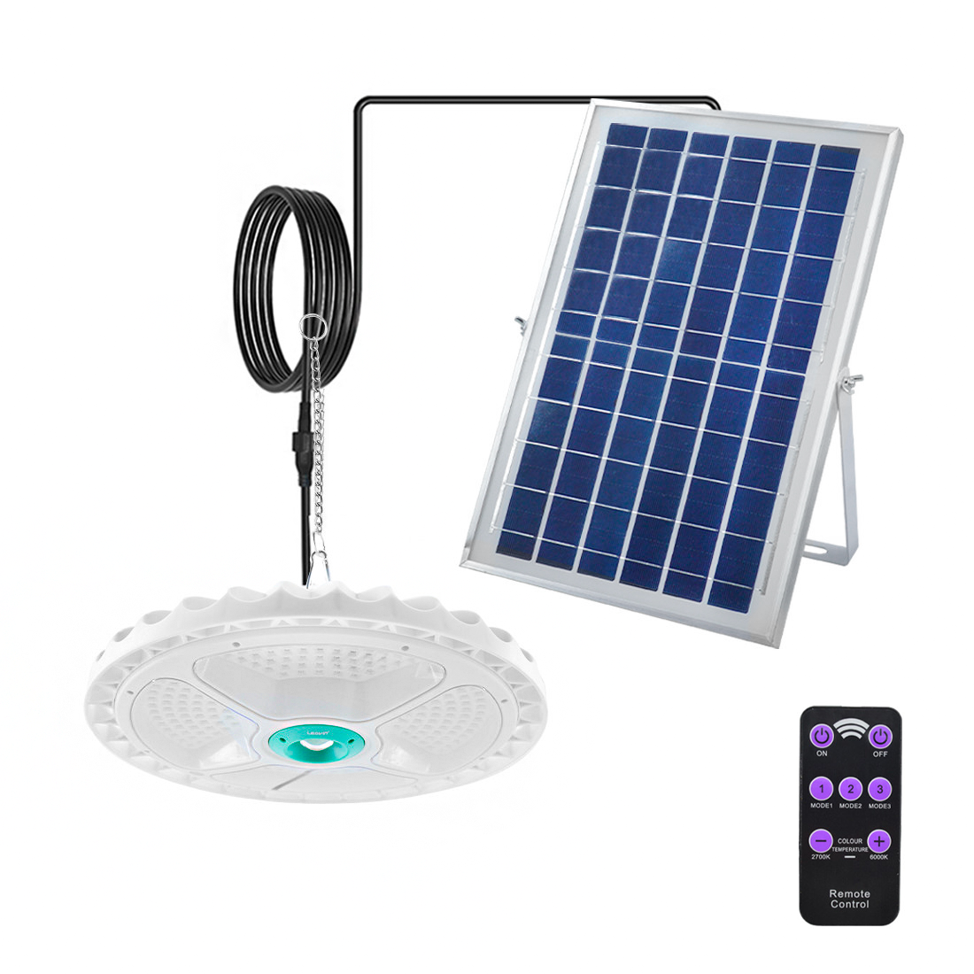 Lampe Plafoniera 156 LED 200W 6000mAh IP66 avec Panneau Solaire et Télécommande