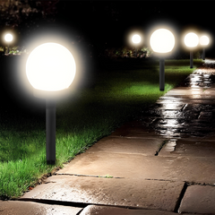 Kit 2 unités Lampe Sphérique Rechargeable Solaire de 15 cm avec Piquet de Jardin