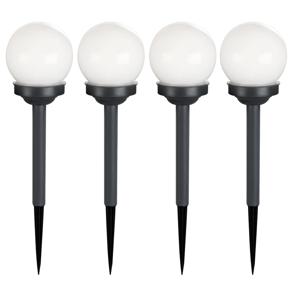 Pack 4 lampes solaires sphériques rechargeables de 15 cm avec piquet pour jardin