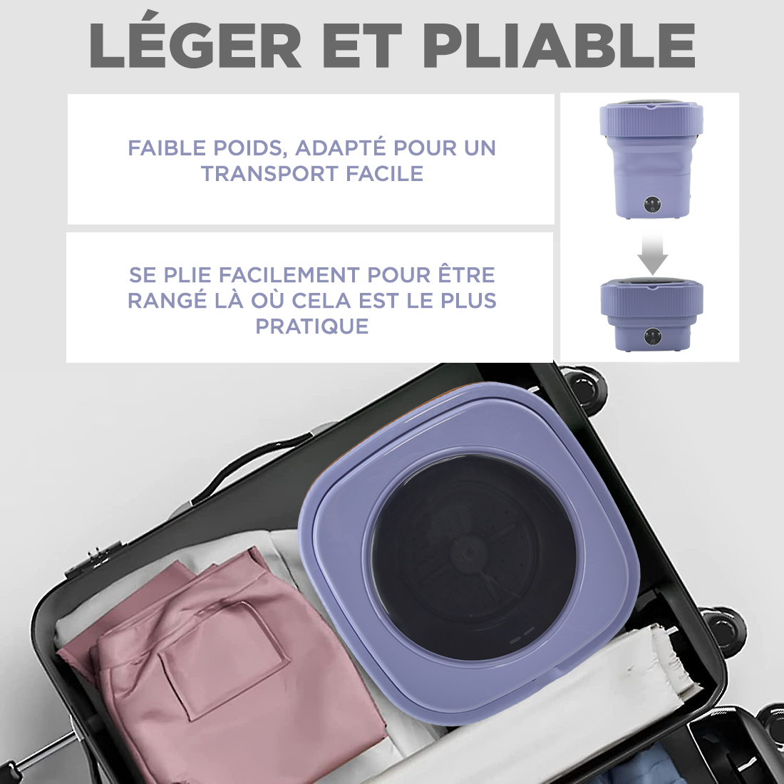 Mini Lave-linge Portable Pliable avec Essorage pour Linge en Voyage et Camping
