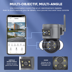 Caméra WiFi Zoom 10X extérieure en 4K HD avec Grand Angle et Double Objectif