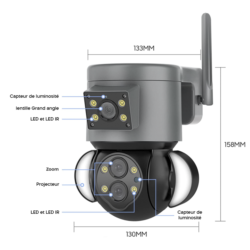 Caméra WiFi Zoom 10X extérieure en 4K HD avec Grand Angle et Double Objectif