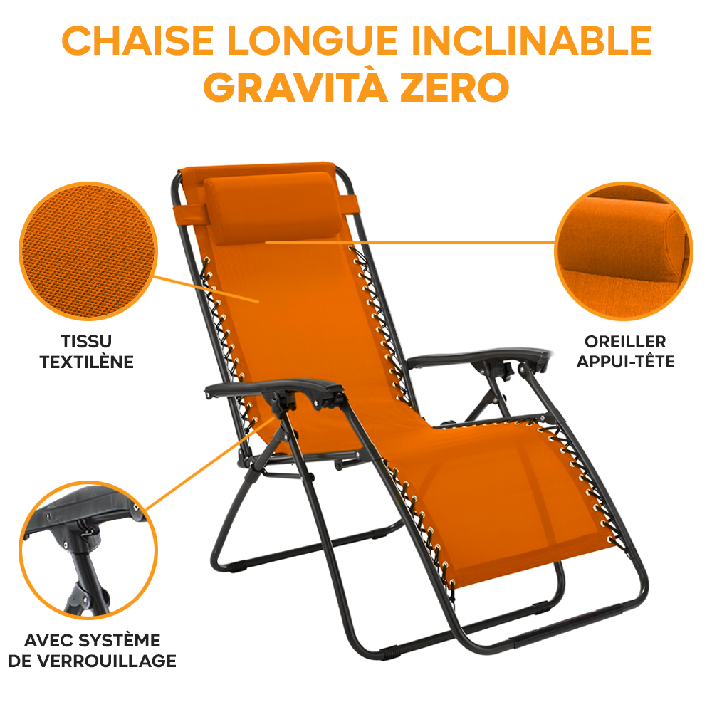 Chaise Gravita Zero pliante avec dossier inclinable fauteuil textilèneà étranger