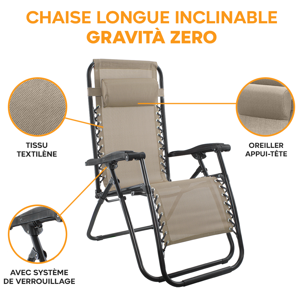 Chaise Gravita Zero pliante avec dossier inclinable fauteuil textilèneà étranger