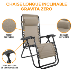 Chaise Gravita Zero pliante avec dossier inclinable fauteuil textilèneà étranger