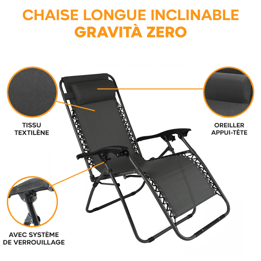Chaise Gravita Zero pliante avec dossier inclinable fauteuil textilèneà étranger