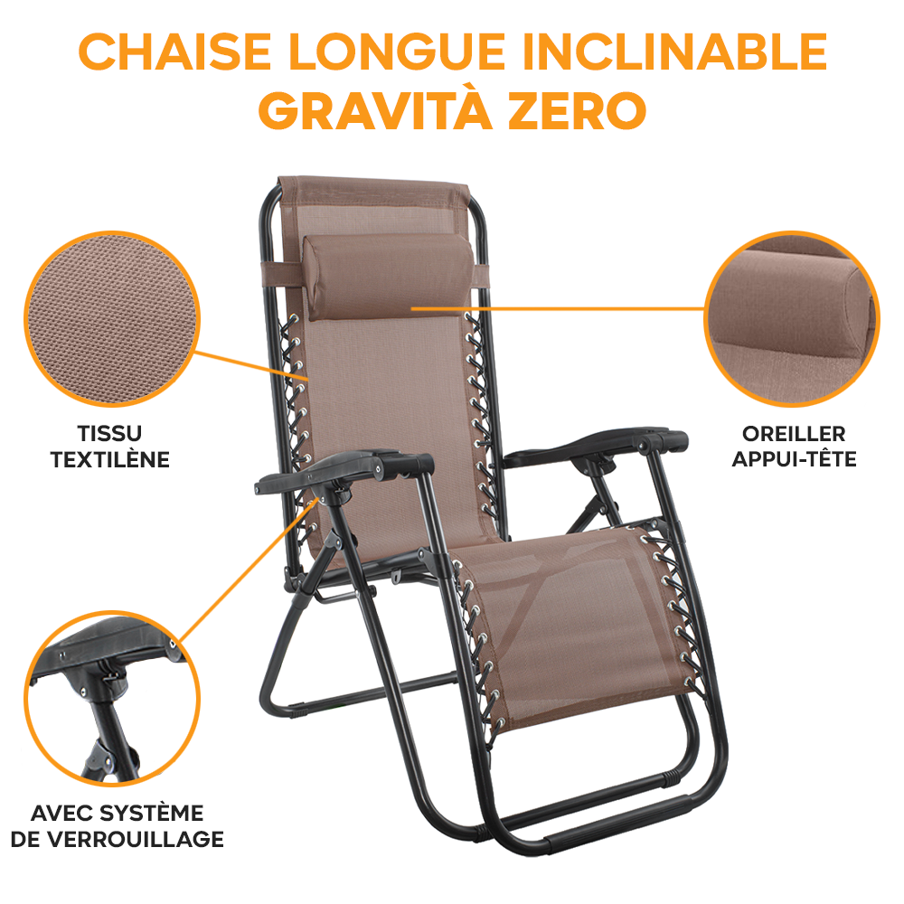 Chaise Gravita Zero pliante avec dossier inclinable fauteuil textilèneà étranger