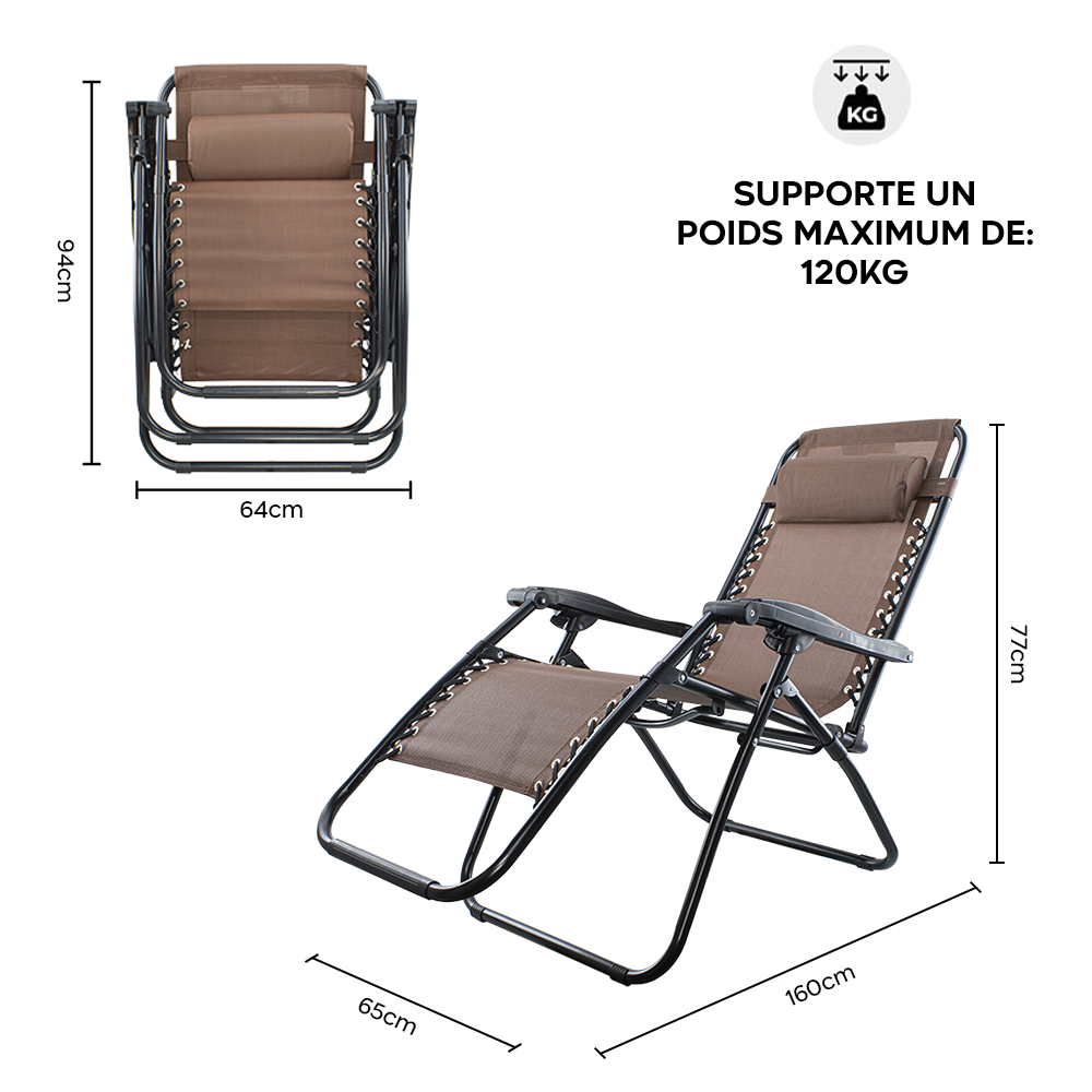 Chaise Gravita Zero pliante avec dossier inclinable fauteuil textilèneà étranger