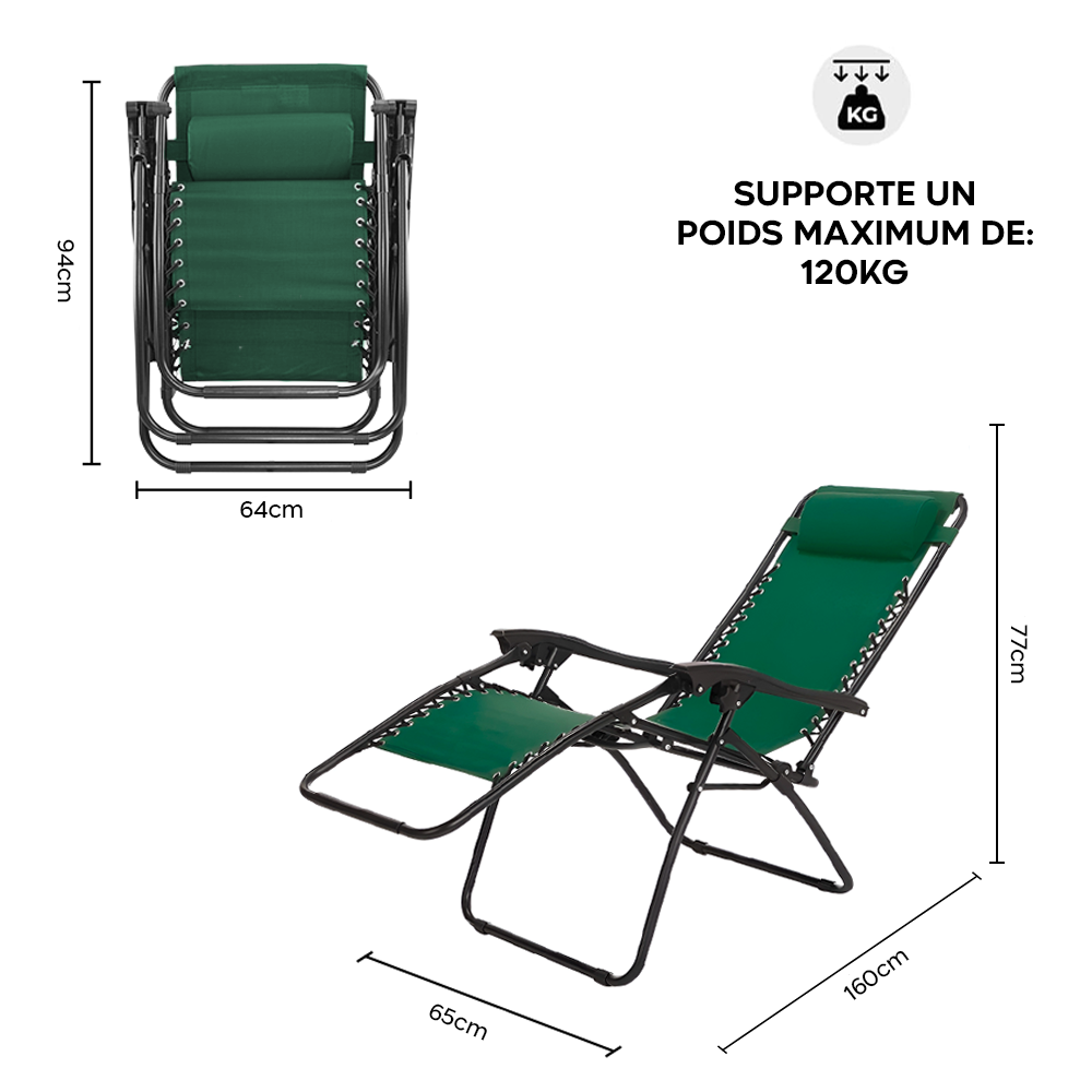 Chaise Gravita Zero pliante avec dossier inclinable fauteuil textilèneà étranger