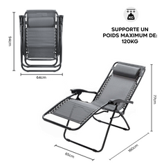 Chaise Gravita Zero pliante avec dossier inclinable fauteuil textilèneà étranger