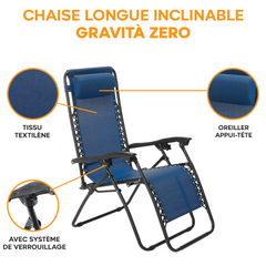 Set 2 chaises pliantes Gravità Zero avec dossier inclinable poltrona textilène