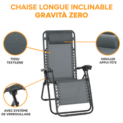 Set 2 chaises pliantes Gravità Zero avec dossier inclinable poltrona textilène