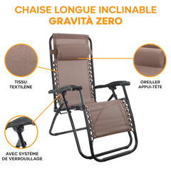 Set 2 chaises pliantes Gravità Zero avec dossier inclinable poltrona textilène