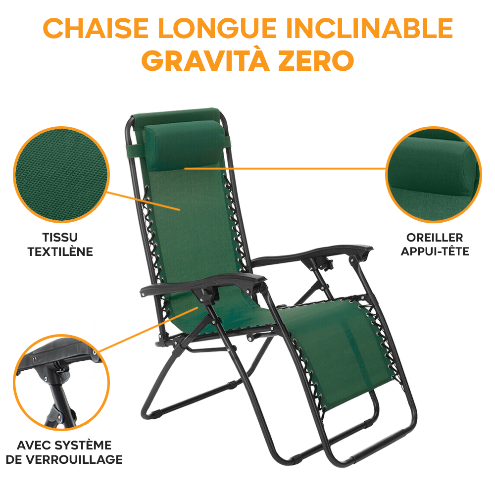 Set 2 chaises pliantes Gravità Zero avec dossier inclinable poltrona textilène