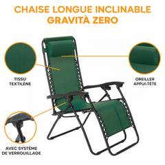 Set 2 chaises pliantes Gravità Zero avec dossier inclinable poltrona textilène
