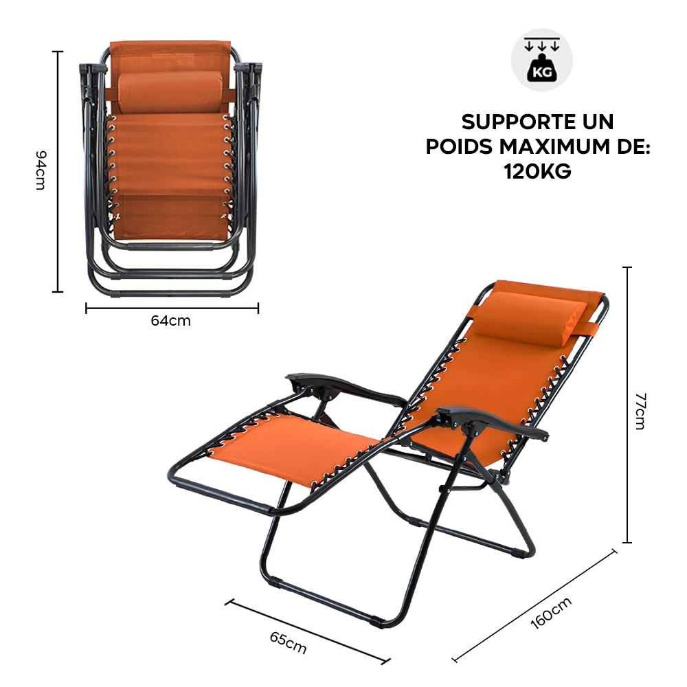 Set 2 chaises pliantes Gravità Zero avec dossier inclinable poltrona textilène