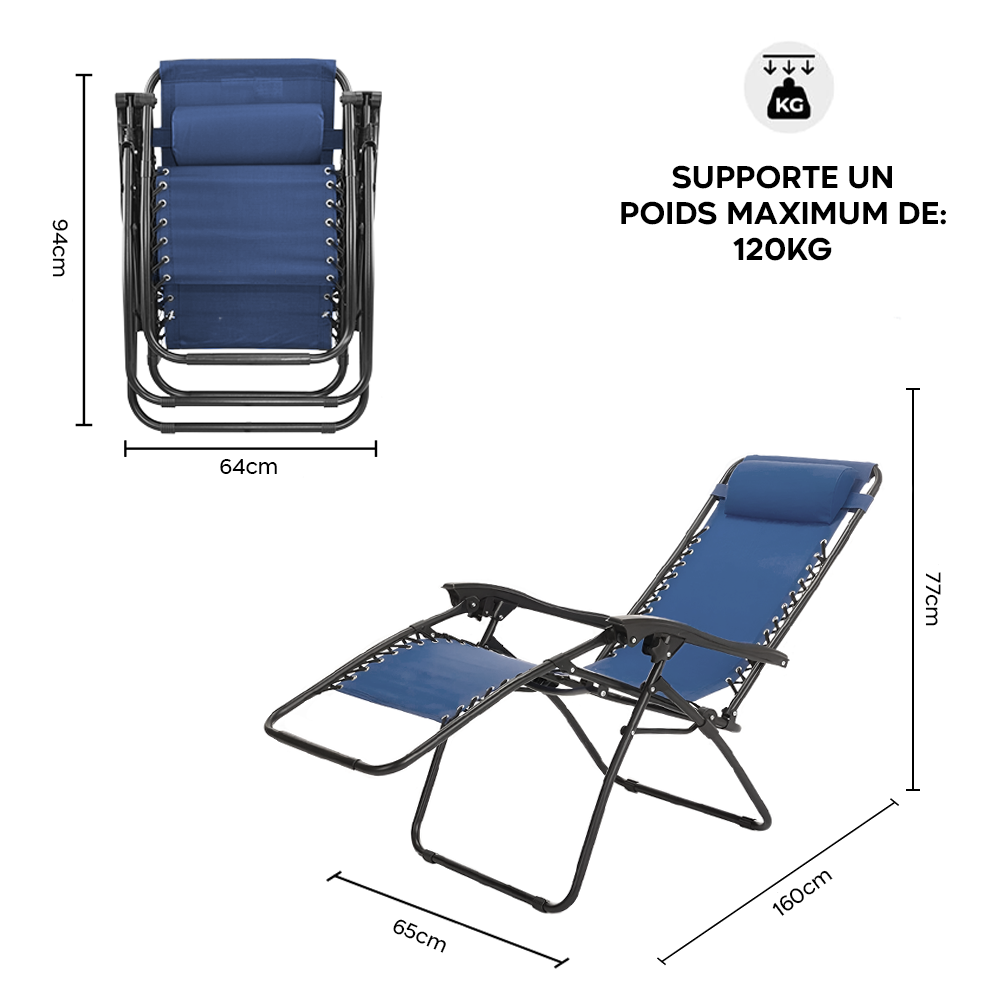 Set 2 chaises pliantes Gravità Zero avec dossier inclinable poltrona textilène