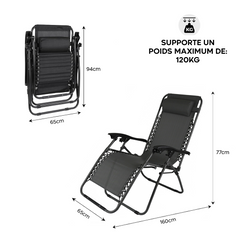 Set 2 chaises pliantes Gravità Zero avec dossier inclinable poltrona textilène