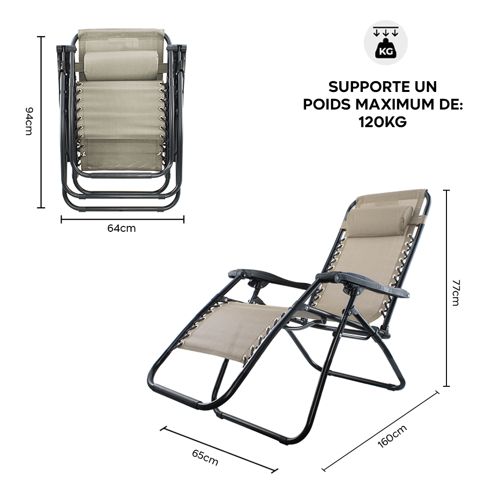 Set 2 chaises pliantes Gravità Zero avec dossier inclinable poltrona textilène
