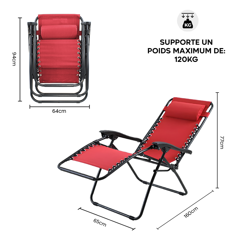 Set 2 chaises pliantes Gravità Zero avec dossier inclinable poltrona textilène