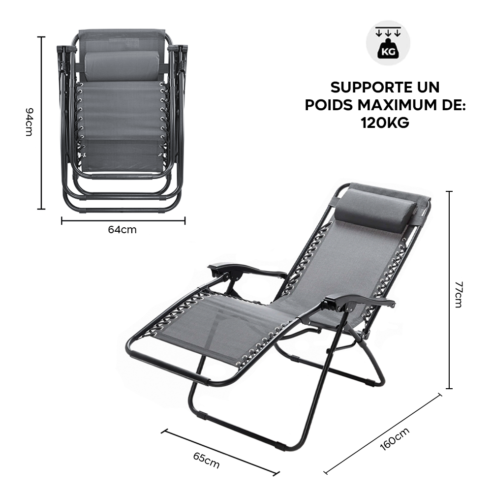 Set 2 chaises pliantes Gravità Zero avec dossier inclinable poltrona textilène