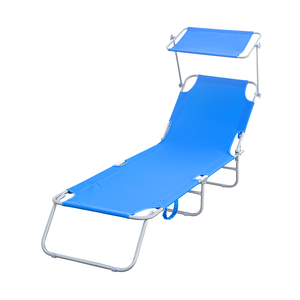 Chaises longues pliantes 2 pièces dossier inclinable et pare-soleil acier 2309P