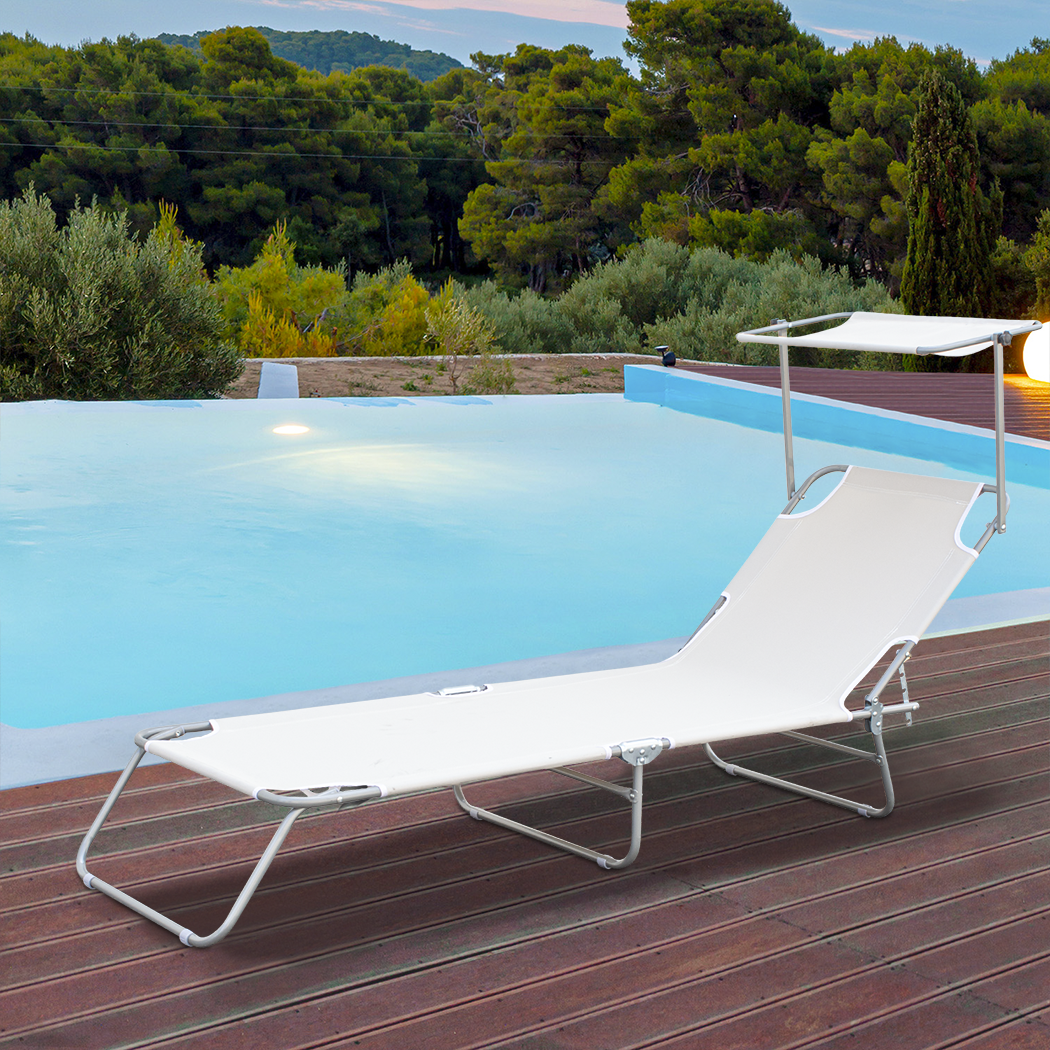 Chaises longues pliantes 2 pièces dossier inclinable et pare-soleil acier 2309P