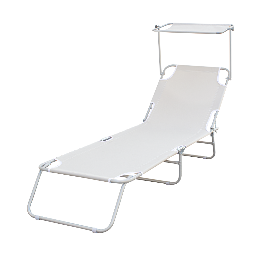 Chaises longues pliantes 2 pièces dossier inclinable et pare-soleil acier 2309P