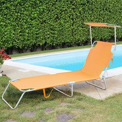 Chaises longues pliantes 2 pièces dossier inclinable et pare-soleil acier 2309P