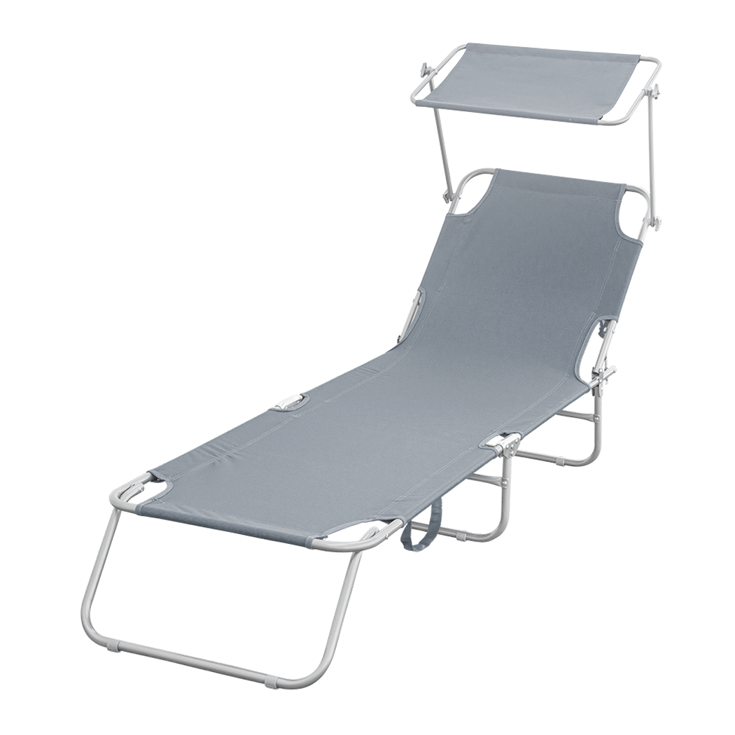 Chaises longues pliantes 2 pièces dossier inclinable et pare-soleil acier 2309P
