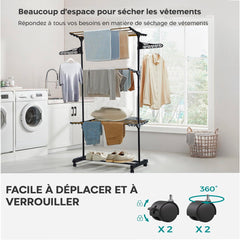Étendoir à linge vertical 3 étagères pliantes étendoir à tour avec 4 roues