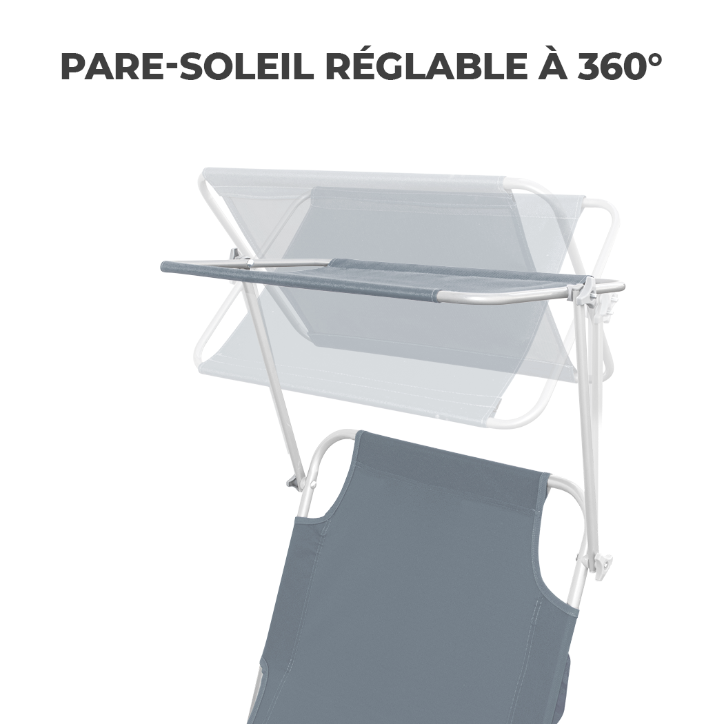 Chaises longues pliantes 2 pièces dossier inclinable et pare-soleil acier 2309P