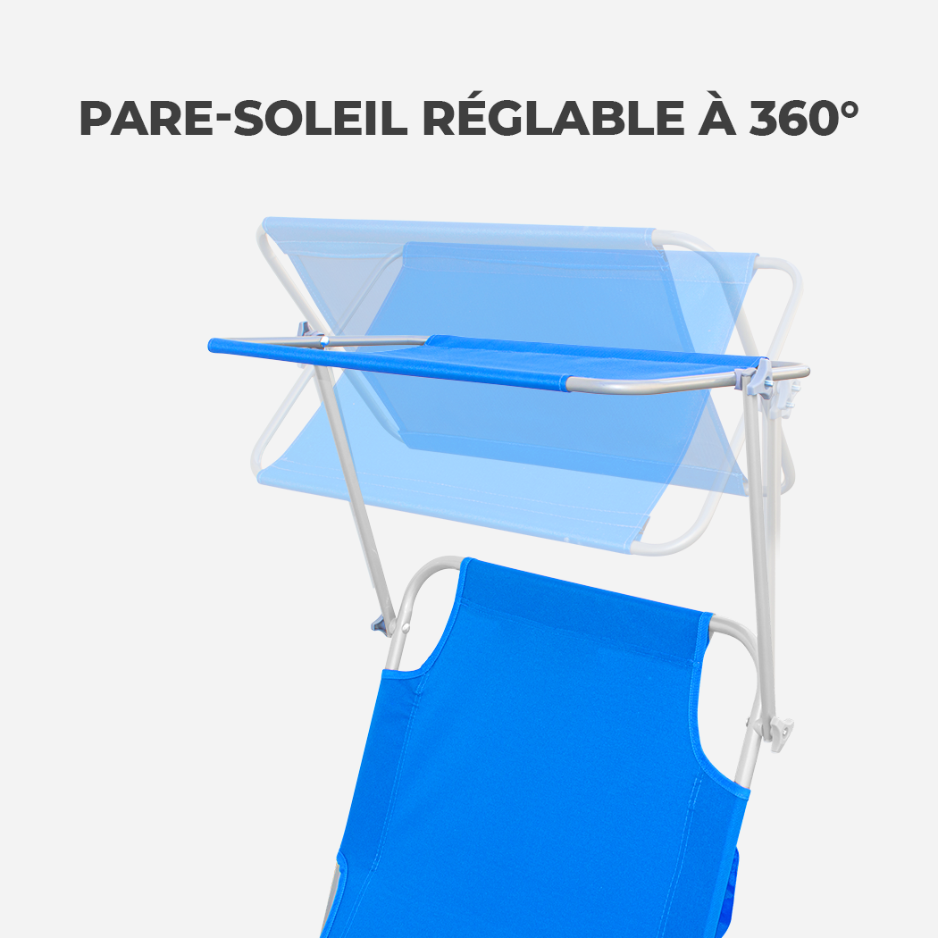 Chaises longues pliantes 2 pièces dossier inclinable et pare-soleil acier 2309P