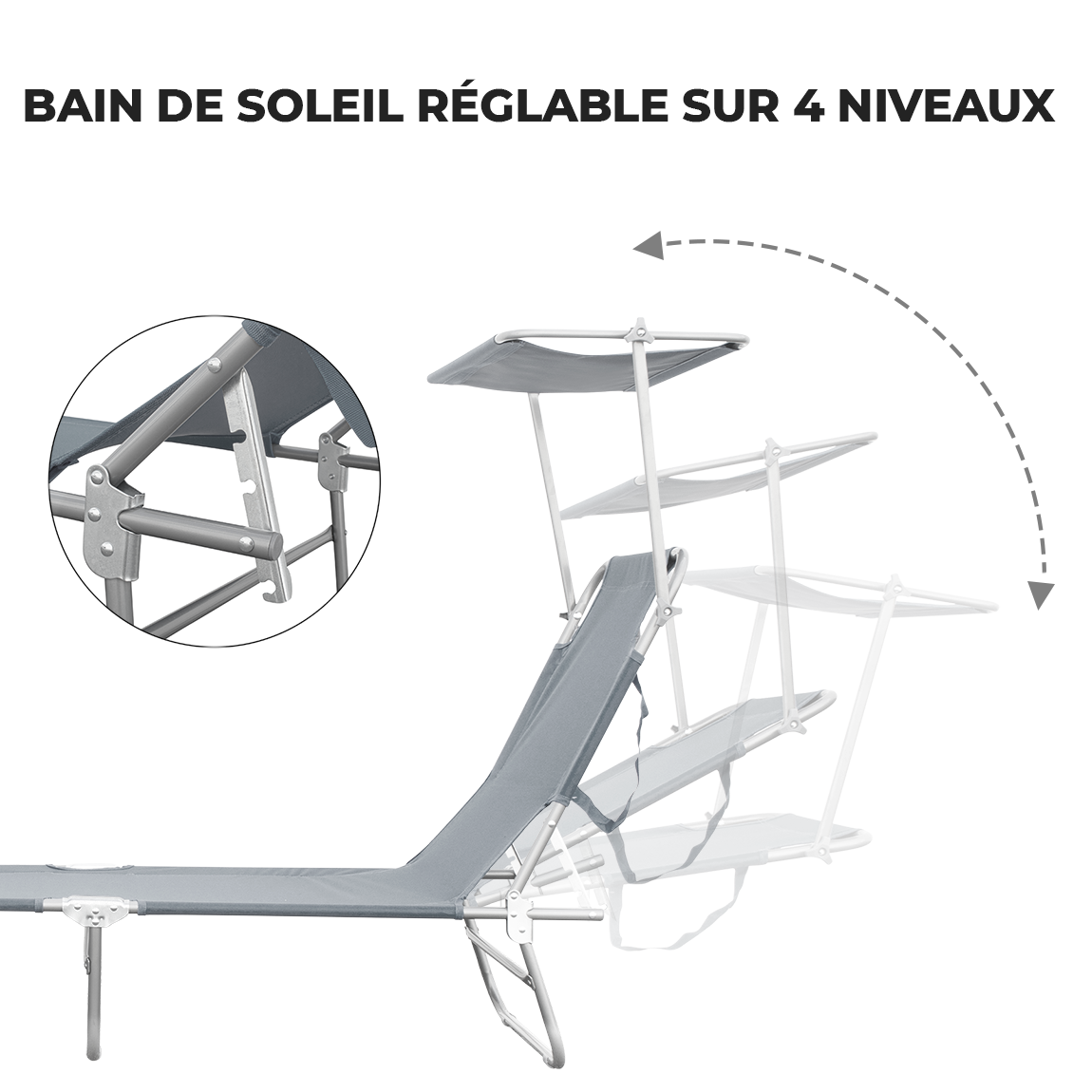 2309P Transat pliant avec dossier réglable et parasol