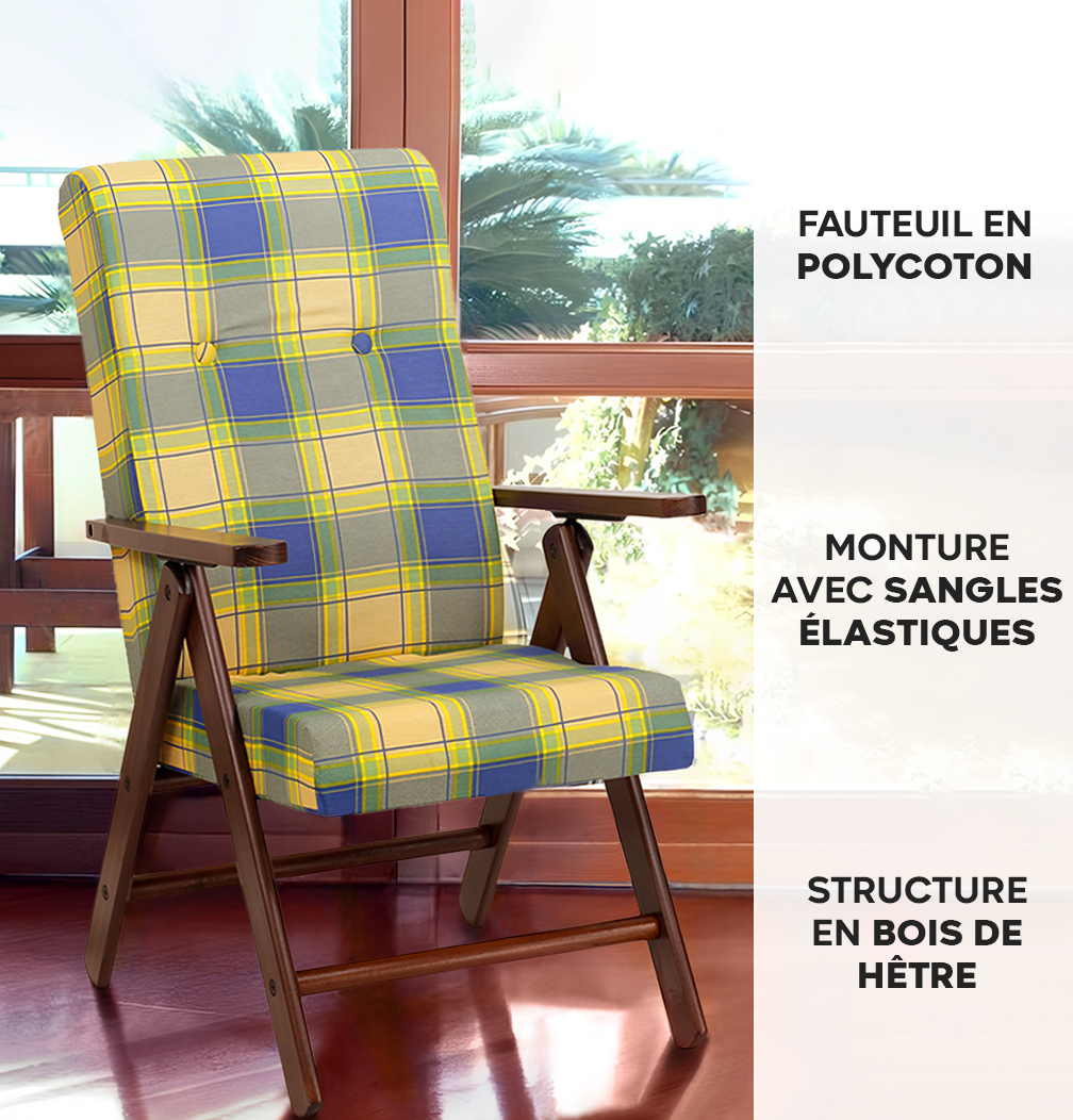 Fauteuil inclinable MOLISANA ArtLegno MAS020 structure en bois motif écossais