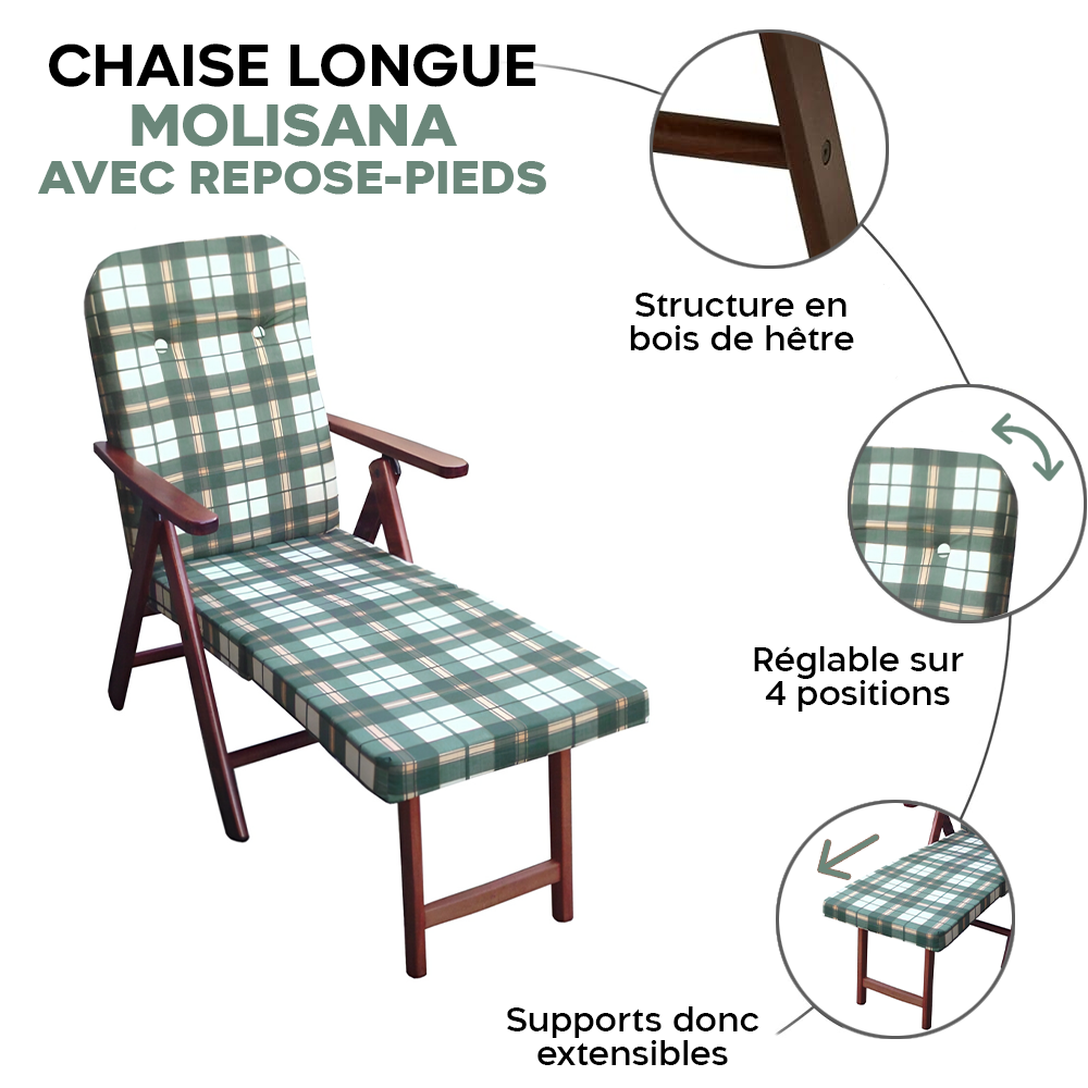 MOLISANA Artlegno Fauteuil inclinable Repose-pieds amovible Structure en bois